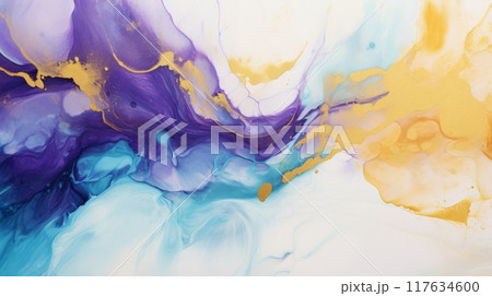 Purple Marble Fluid Art Texture Background on white borders. Neural network ai generated art 117634600
