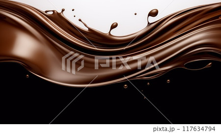 Realistic liquid chocolate long wave splash. Neural network ai generated art 117634794