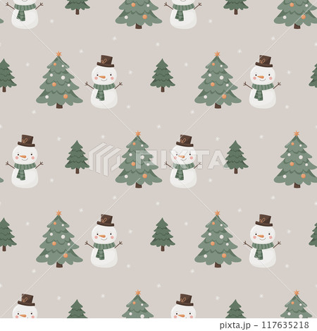 Seamless vector pattern with funny snowmen and...のイラスト素材 [117635218 ...