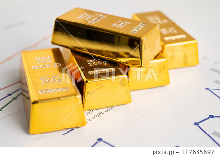 Gold bar on graph static, finance and economy. Gold bar on graph static, finance and economy. 117635697