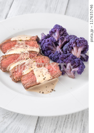 Beef steak with cauliflower 117635746