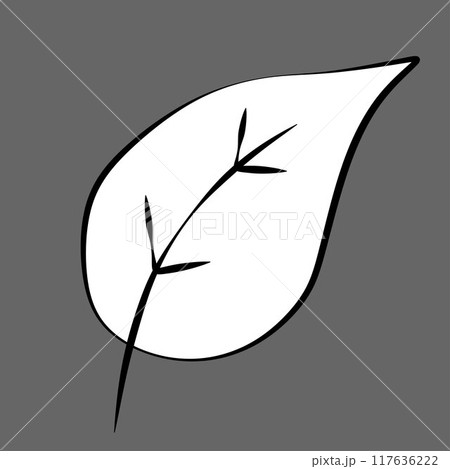 Vector Caricature style Fall Leaf. Outline Black and White Botany element isolated on Grey Background. Autumn Fallen Leaves concept illustration in Linear art Style for Card, Coloring Book, Design 117636222