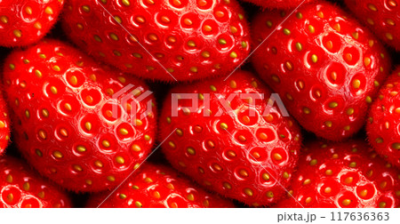 Eco strawberry. Macro of fresh organic natural berries. Fruit red background - AI generated image 117636363