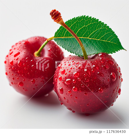 Fresh cherries on a white background - AI generated image Fresh cherries on a white background - AI generated image 117636430