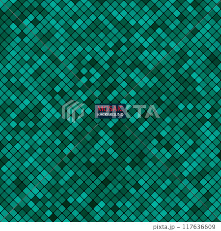 background abstract mosaic of the grid pixel pattern and squares turquoise color. vector illustration 117636609
