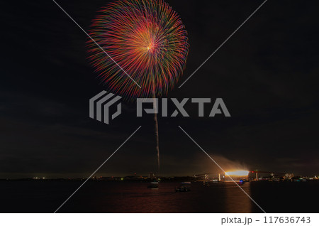 夜空に浮かぶ大輪の花火とナイアガラ 117636743