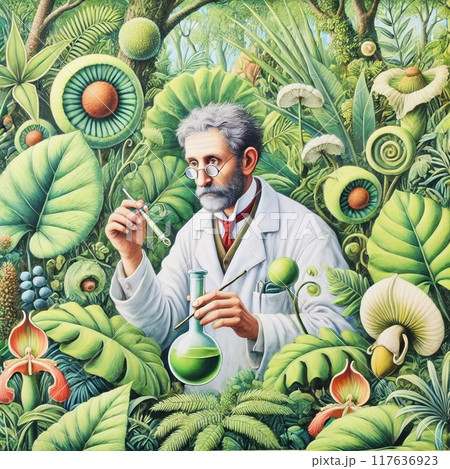 植物に囲まれた笑顔の博士 117636923