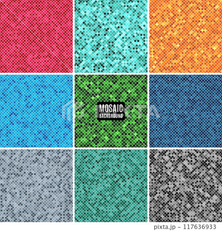 set backgrounds of abstract mosaic of variegated squares for your purposes in design. vector illustration set backgrounds of abstract mosaic of variegated squares for your purposes in design. vector illustration 117636933