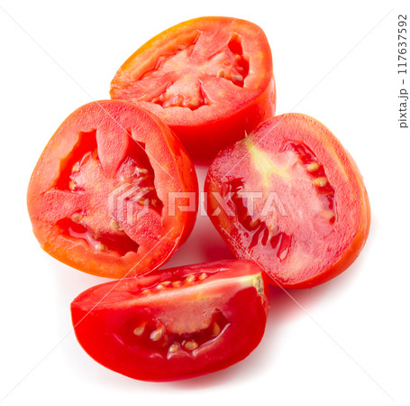 Tomato slice isolated over white background Tomato slice isolated over white background 117637592