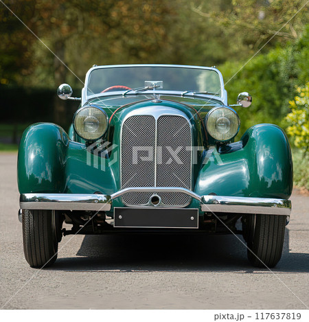 Front View of Green Vintage Convertible Car 117637819