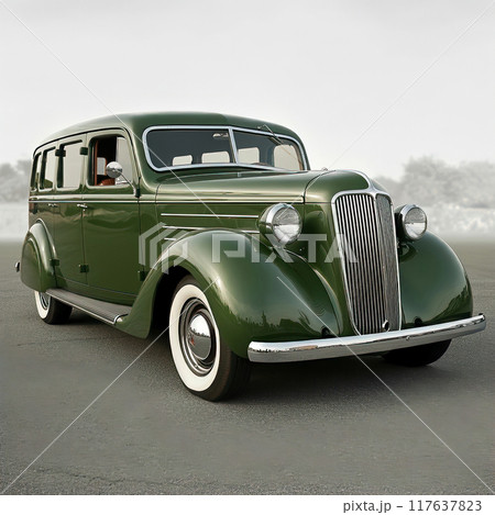 Green Vintage Luxury Sedan in Pristine Condition 117637823