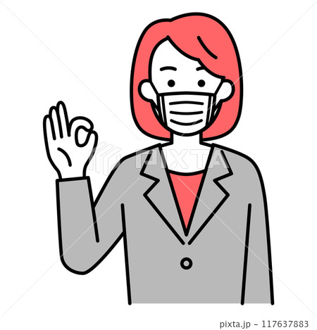 マスクを付けてOKサインをするスーツの女性 マスクを付けてOKサインをするスーツの女性 117637883