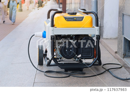Portable gas or diesel generator to provide electricity. Problem with electricity. Blackout. Portable gas or diesel generator to provide electricity. Problem with electricity. Blackout. 117637983