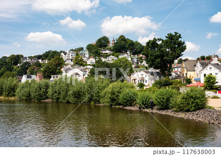 Hamburg, Germany, July 19, 2024 - Vacation houses in country style at the banks of the river Elbe near Blankenese Hamburg, Germany, July 19, 2024 - Vacation houses in country style at the banks of the river Elbe near Blankenese 117638003