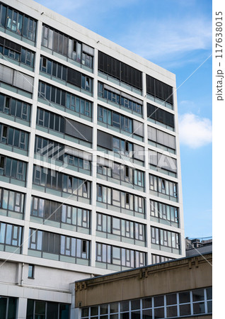 Hamburg, Germany, July 19, 2024 - Contemporary office building windows Hamburg, Germany, July 19, 2024 - Contemporary office building windows 117638015