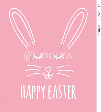 Vector rabbit face with happy Easter text 117638017