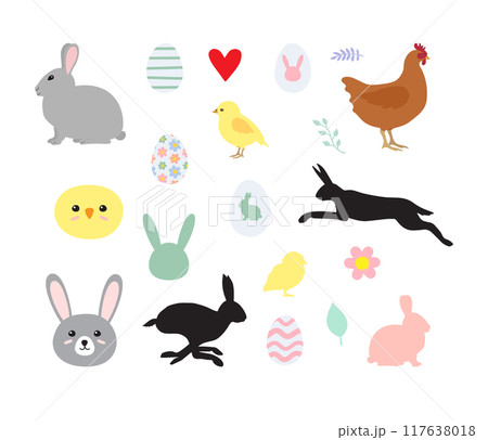 Vector set of flat hand drawn Easter elements Vector set of flat hand drawn Easter elements 117638018
