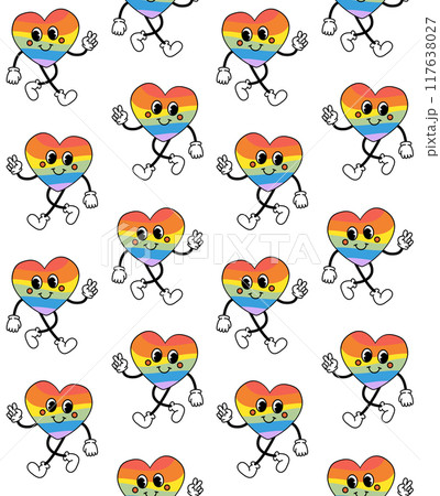 Vector seamless pattern of groovy lgbtq flag heart Vector seamless pattern of groovy lgbtq flag heart 117638027