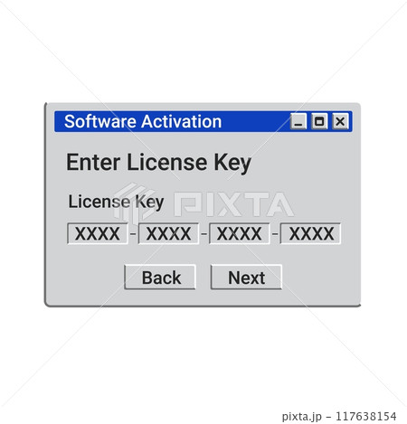 Old software activation message on screen. Enter license key window. 117638154