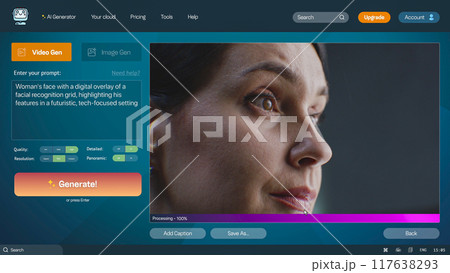 AI chatbot generate detailed video: Woman face with facial recognition digital grid AI chatbot generate detailed video: Woman face with facial recognition digital grid 117638293