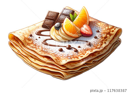チョコとフルーツのクレープのイラスト 117638387