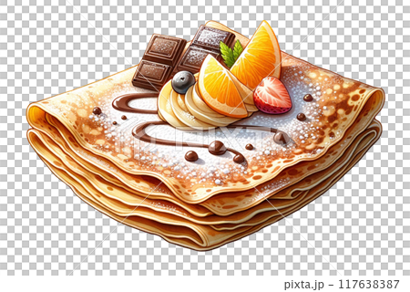 チョコとフルーツのクレープのイラスト 117638387