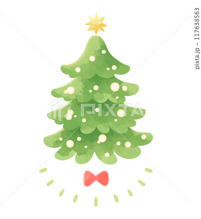かわいいクリスマスツリーの手描きイラストのイラスト素材 [117638563