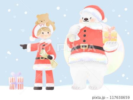 白くまと子供のサンタクロース クリスマス 白くまと子供のサンタクロース クリスマス 117638659
