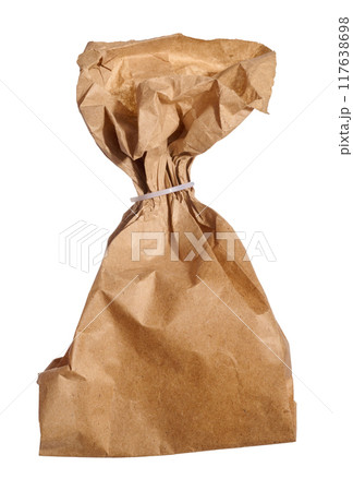Brown kraft paper bag for packaging products in stores on an isolated background 117638698