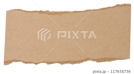 Torn piece of brown cardboard on a white isolated background 117638736