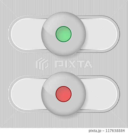 On - Off switches, white with 3d effect, with red and green buttons 117638884