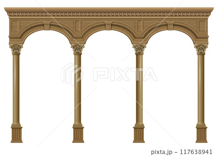 Wooden arch of portal door with columns 117638941