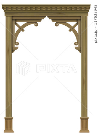 Classic wooden arch and pillars background 117638948