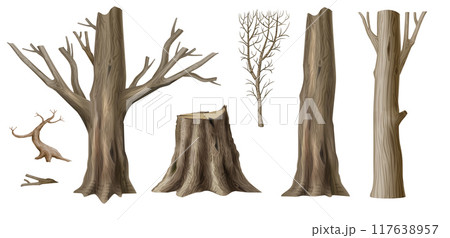 Set of textures of wooden log posts 117638957