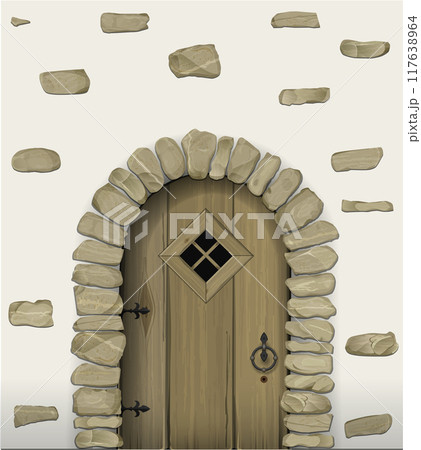 Antique wooden arched door and window Antique wooden arched door and window 117638964