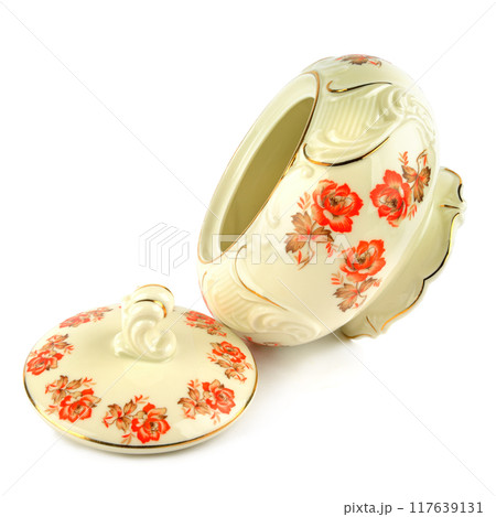 Vintage porcelain candy bowls isolated on white background. Vintage porcelain candy bowls isolated on white background. 117639131