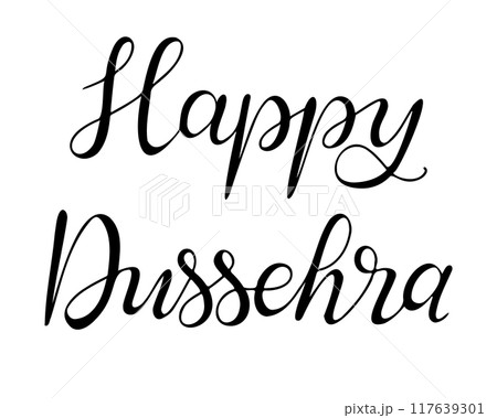 Calligraphic hand drawn text Happy Dussehra Calligraphic hand drawn text Happy Dussehra 117639301