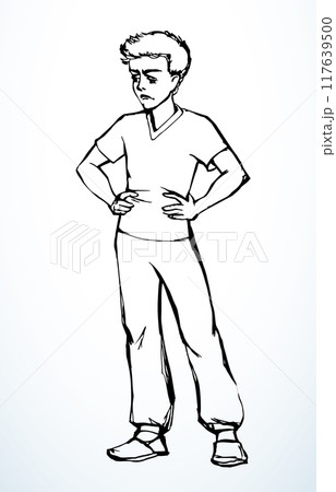 Vector drawing. Small angry boy Vector drawing. Small angry boy 117639500