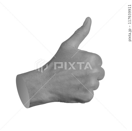 Thumbup gesture, hand showing good, finger like, isolated sign. Approve symbol, confirm choice, 117639911