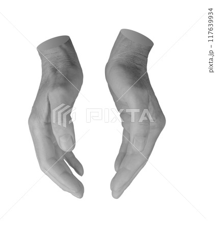 Holding, keeping, caring and touching with both two palms, hand sign isolated on white background 117639934