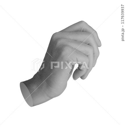 Holding something little, thin, hand isolated on white background. 117639937