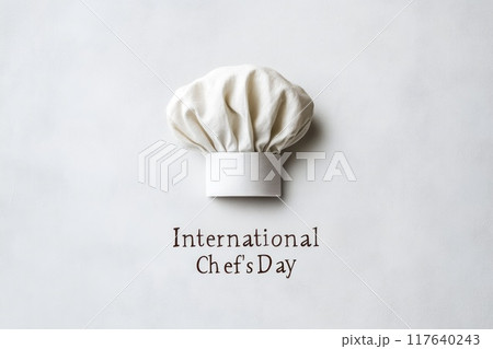 Minimalistic postcard for International Chef's Day with chef's hat and inscription 117640243