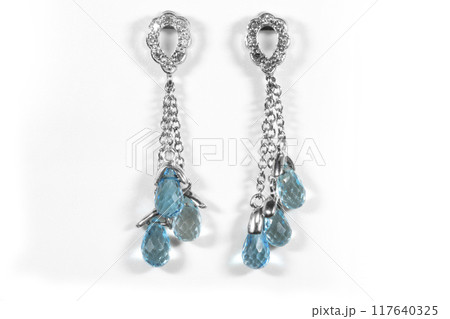 Blue topaz Gemstone and diamond earrings c Blue topaz Gemstone and diamond earrings c 117640325