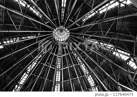 A large metal dome from inside the shopping center building. 117640475