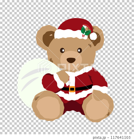 サンタの服を着たクマのぬいぐるみのイラストのイラスト素材