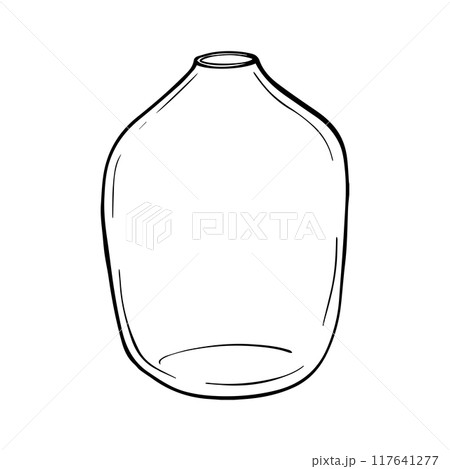 Glass Vase vector graphic. Hand drawn illustration of transparent bottle painted by black inks. Engraving on isolated background. Contour Sketch in line art style. Object EPS vector Glass Vase vector graphic. Hand drawn illustration of transparent bottle painted by black inks. Engraving on isolated background. Contour Sketch in line art style. Object EPS vector 117641277