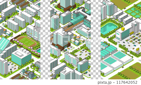 Three-dimensional cityscape seen from above vector illustration 117642052