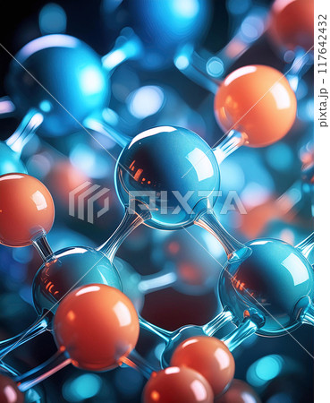 3D render of a molecular structure with blue and orange spheres 117642432