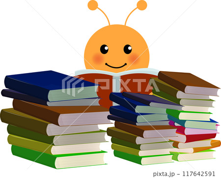 本の虫・読書好きの可愛いイラスト挿絵 117642591