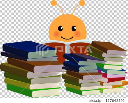 本の虫・読書好きの可愛いイラスト挿絵 117642591